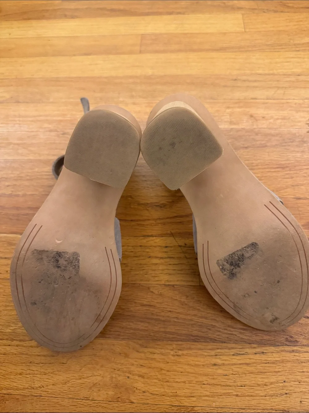 Treasure & Bond Taupe Suede Open Toe Chunky Wood Block Heel Sandal 7.5